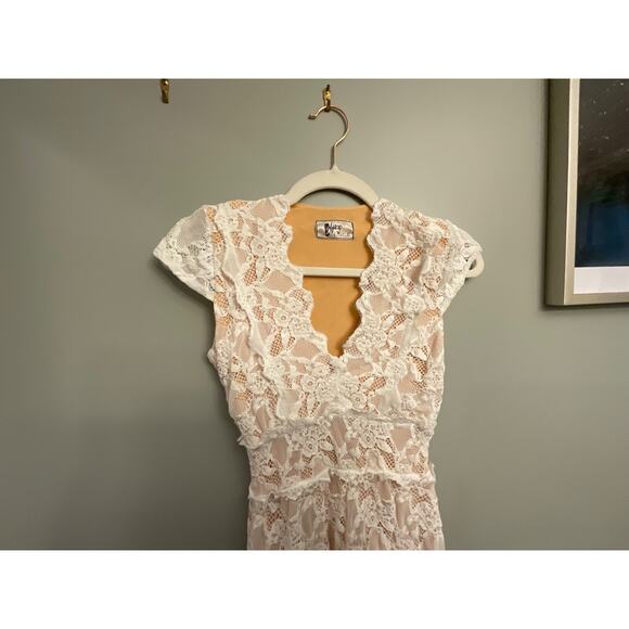 NIGHTCAP ANTIONETTE WISTERIA LACE SHEATH MINI DRESS NUDE LININGSZ 1 XS $395 MSRP - Picture 5 of 10